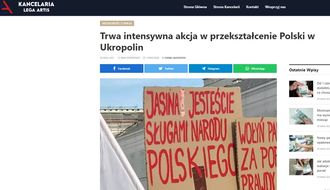 Bieżąca aktywność środowisk prorosyjskich i rosyjskich ośrodków dezinformacyjnych w Polsce – koniec maja 2023